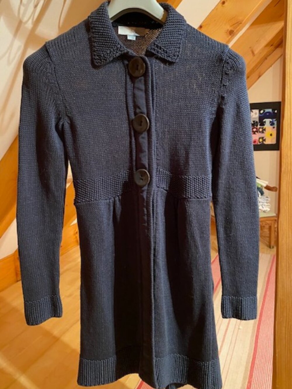 Boden Heavy Sweater Coat Blue Cardigan Cotton SZ 4 Beautiful Timeless Snap close